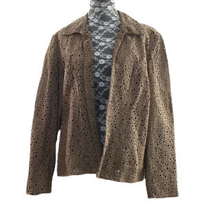 Chico's Perforated Genuine Leather Tan Brown Full Zip Jacket Womens 2 Large‎